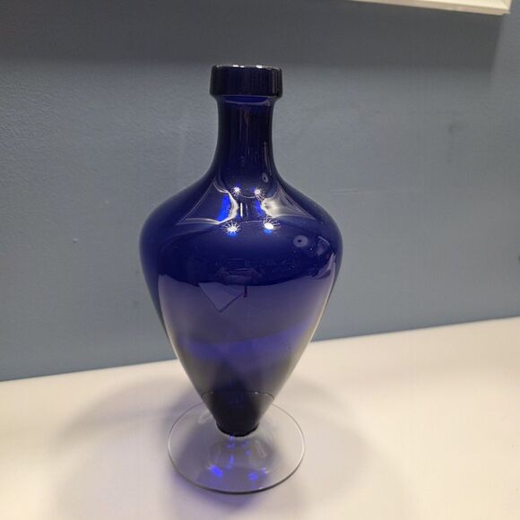 Vintage Large Cobalt Blue & Clear  Glass VASE 9.5 Inches Tall - Picture 2 of 10